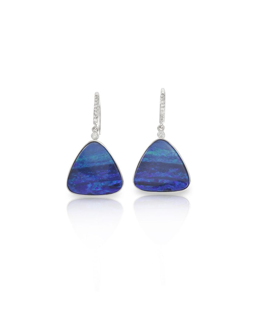 Blue Opal sapphire Fashion Drop Earrings with diamonds