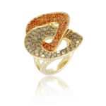 Staple Brown Diamond & Orange Sapphire Loops Pavé 18k Yellow Gold Ring