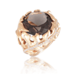 Beautiful Rose Gold Smoky Quartz Diamond Cocktail Ring