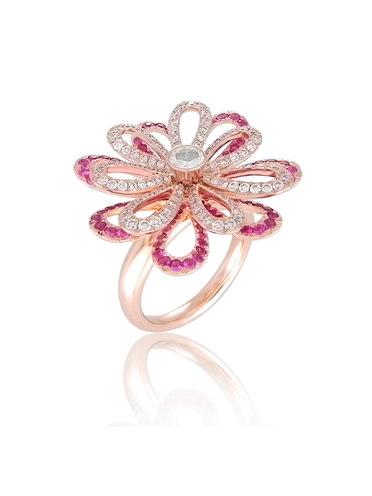 Pink-White Flower Statement Ring - immagine 1