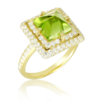 Stunning Peridot & White Diamond Cocktail 18k Gold Ring