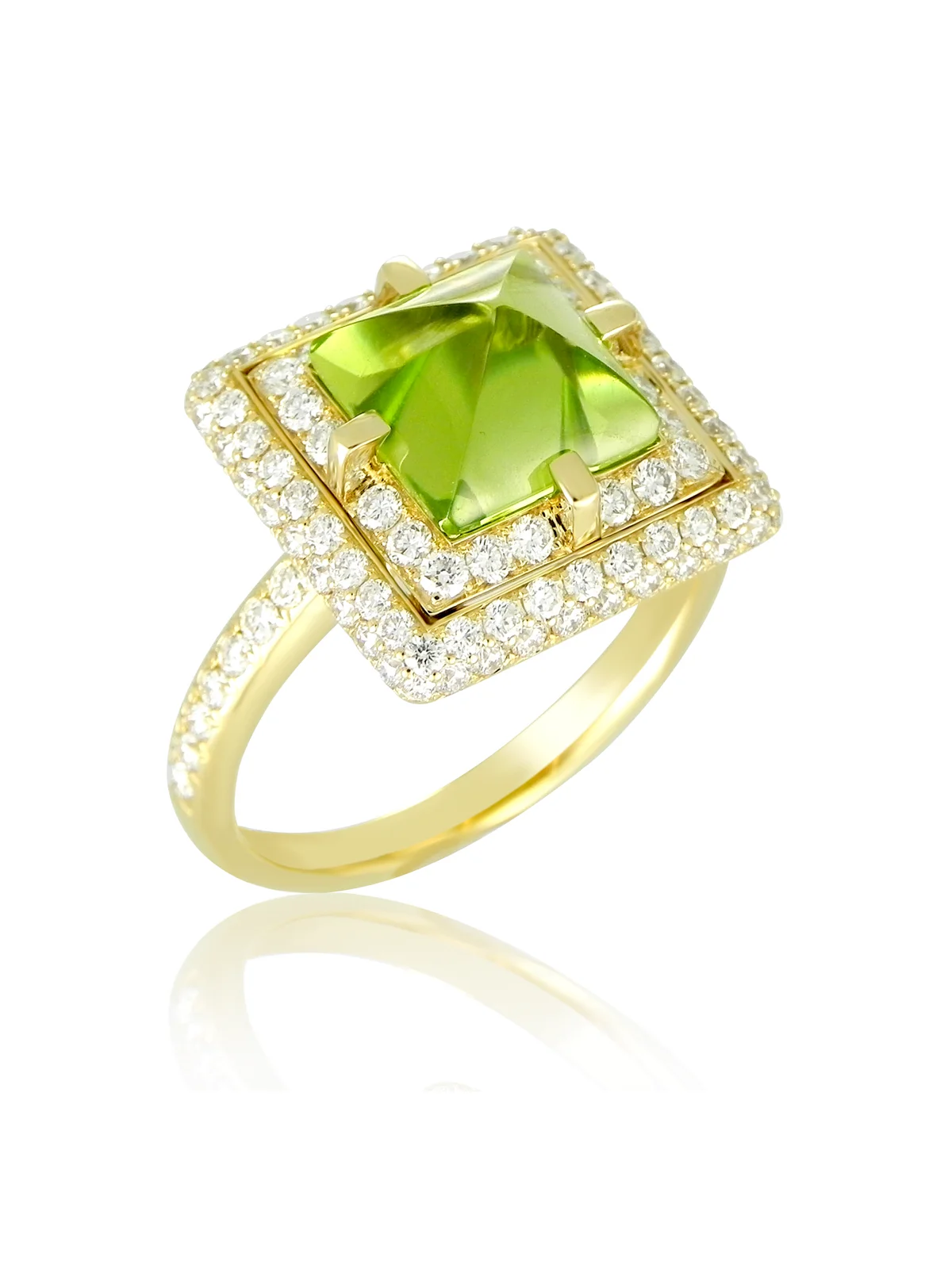 Stunning Peridot & White Diamond Cocktail 18k Gold Ring – Image 1