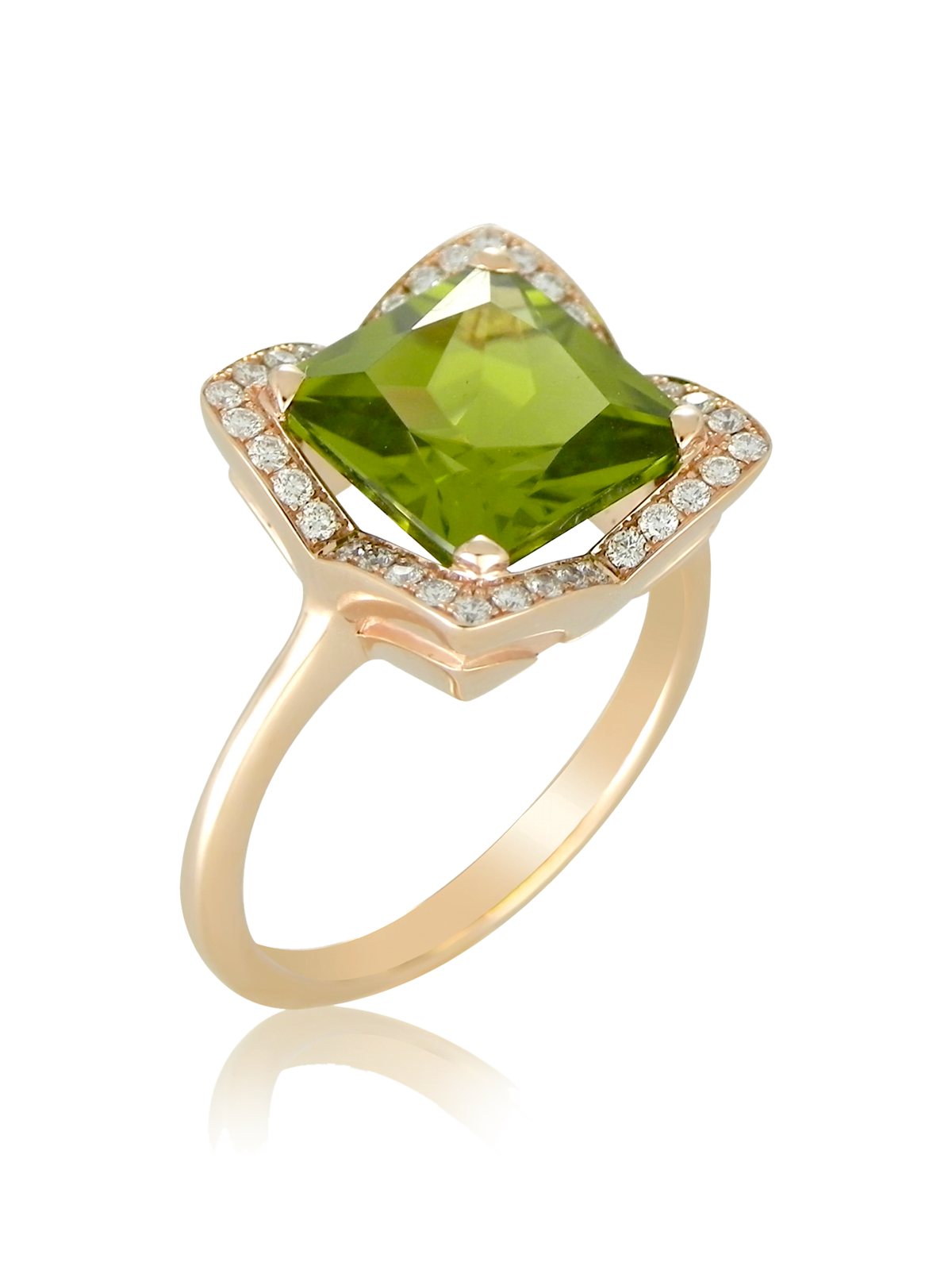 Amazing Peridot Surrounded by Pavé Diamonds Ring Best Price at Sophy Geneva Jewellery