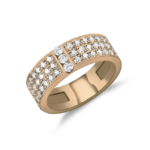 Incroyable bague de robe sertie de diamants pavés avec centre de 3 diamètres en or rose