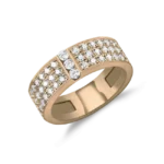 Incroyable bague de robe sertie de diamants pavés avec centre de 3 diamètres en or rose