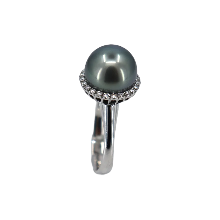 Pavé Diamond Tahiti Pearl Ring in white gold 18k - Image 3