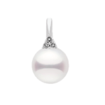 Pendentif de perle d'eau douce de qualité AAA 3 diamants en or blanc 18k