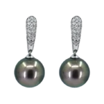 Diamond & black Tahitian Pearl Earring in white gold 18k