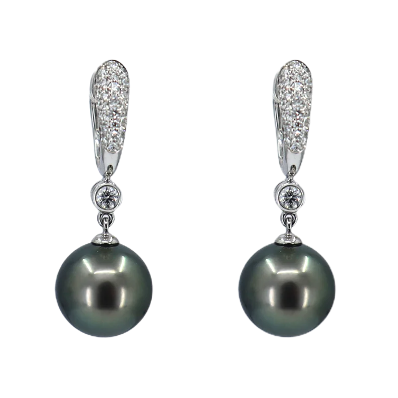 Diamond and 11mm Tahitian Pearl Earring in white gold 18k – Image 1