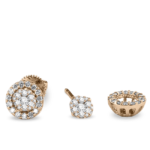 Orecchino a lobo con doppia corona scintillante grande in oro rosa 18 carati