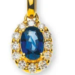 Ciondolo con zaffiro blu e diamanti in stile reale con oro 18 carati