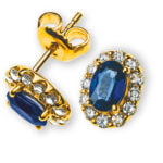 Boucles d'oreilles en saphir bleu et diamants de style royal avec or 18 carats