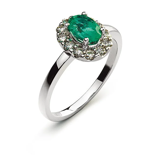 Royal Style Emerald & Diamond Ring in 18K white Gold - immagine 1