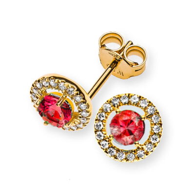Boucles d'oreilles rubis et diamants de style élégant avec or 18 carats