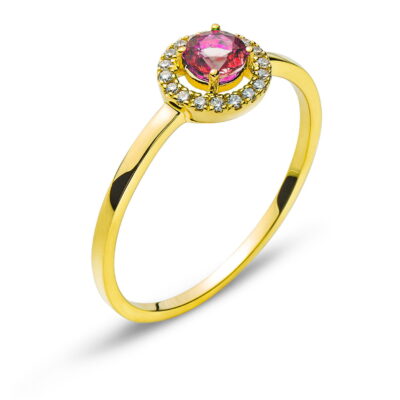 Elegant Halo Style Ruby & Diamond Ring in 18K Gold