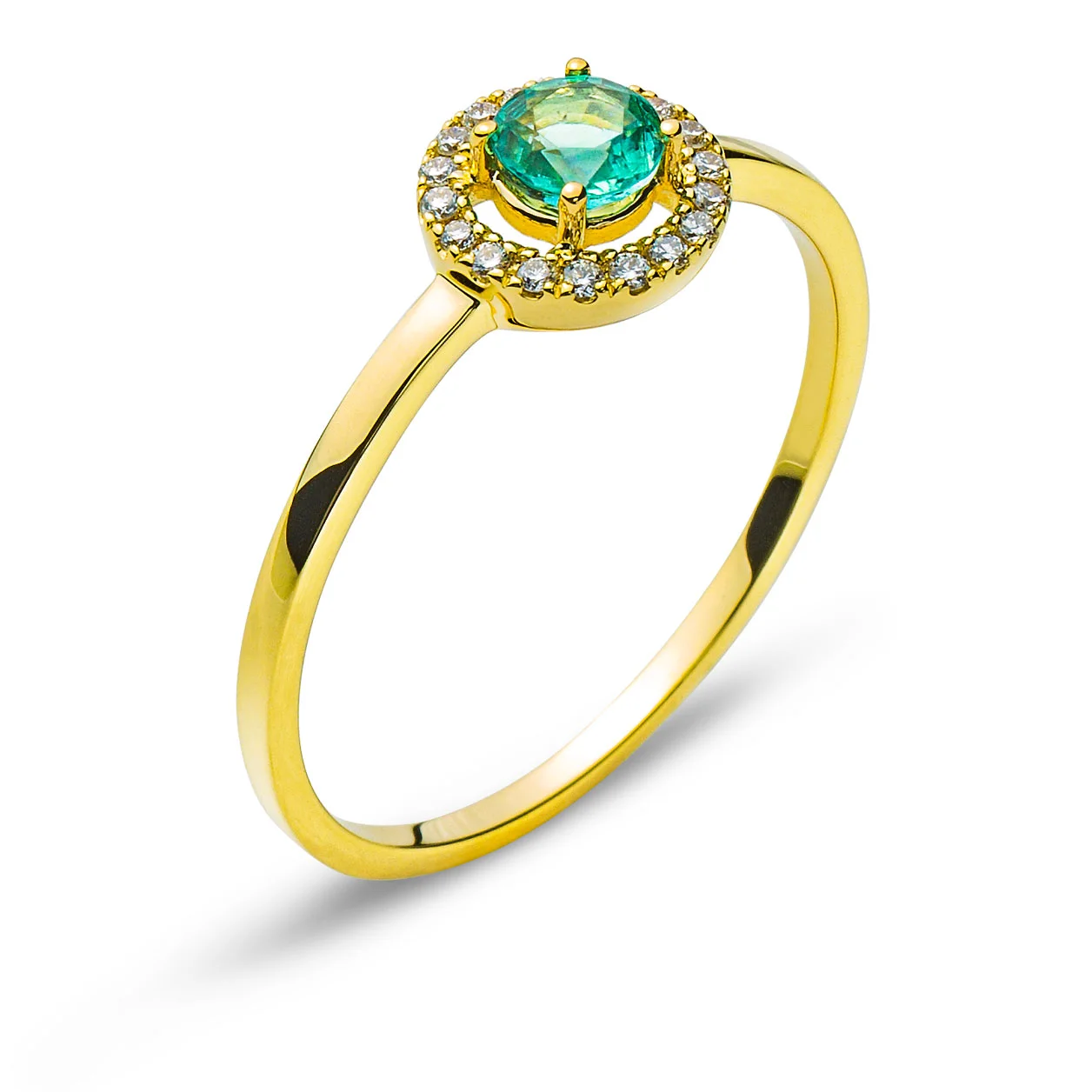18kRFA1154SG Elegant Halo Style Emerald & Diamond Ring in 18K Gold - immagine 1