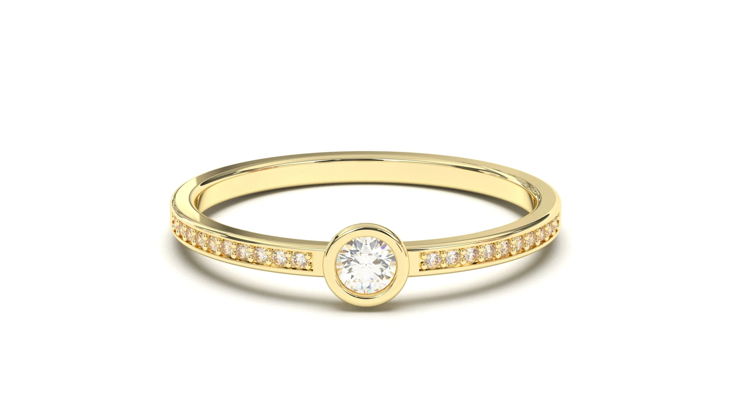Pavé band with a Bezel Round diamond ring in 18k gold – Image 1