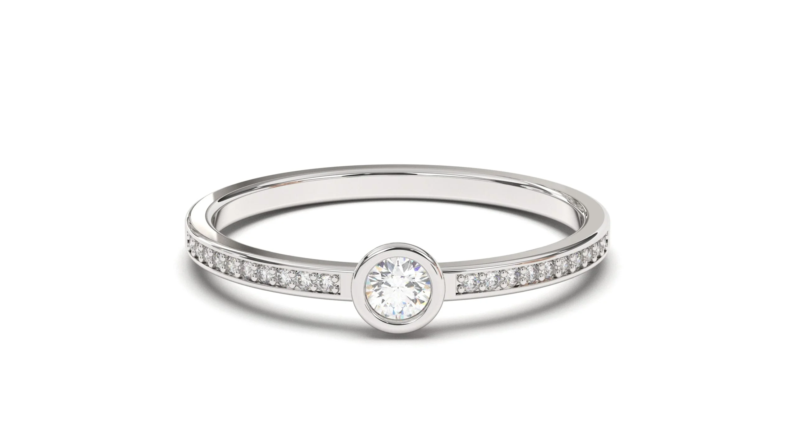Pavé band with a Bezel Round diamond ring in 18k gold – Image 3