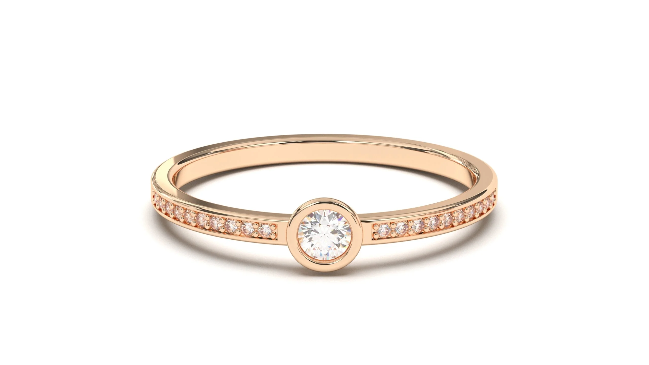 Pavé band with a Bezel Round diamond ring in 18k gold – Image 2