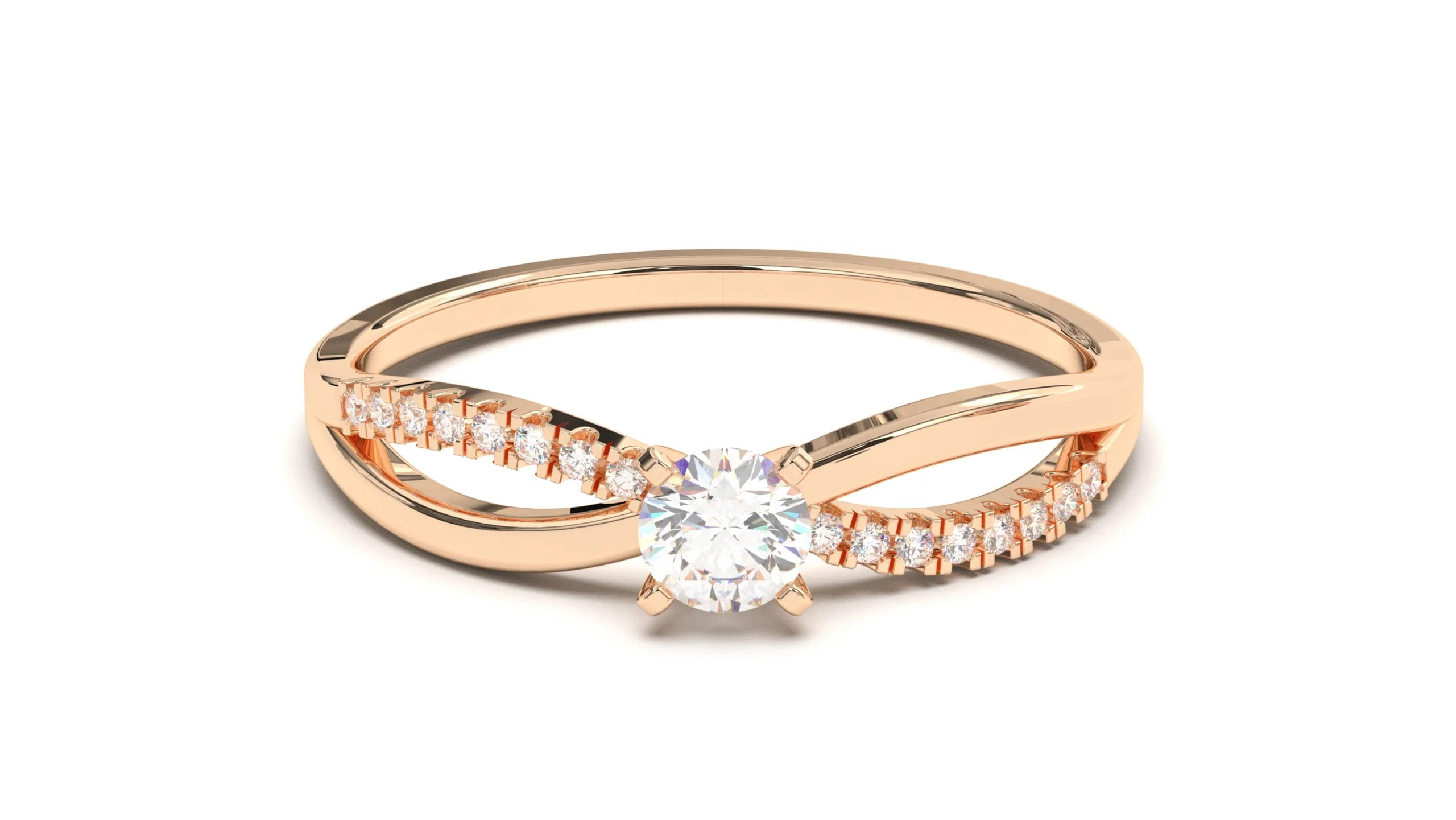 Infinity Pavé band with a Round diamond ring 18k gold  | Princess collection – Image 2