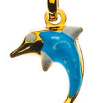 Anhänger Delphin Gelbgold 750 hellblau / weiß emailliert
