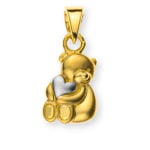 Teddy bear pendant in yellow gold 750 sanded with a rhodium-plated heart