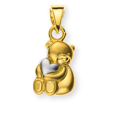 Teddybär-Anhänger in Gelbgold 750 geschliffen mit rhodiniertem Herz
