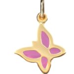 Pendant butterfly yellow gold 750 pink lacquered