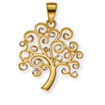 Anhänger 'Lebensbaum', teilrhodiniert, 20x18mm, 750 Gelbgold