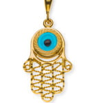 Pendentif "Main de Fatima avec Nazar" or jaune 750, 25x15mm