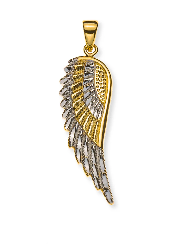 AGO1129 Trendy wings 30x10mm 750 yellow gold, partially rhodium-plated - Image 1