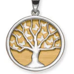 Pendentif 'Arbre de Vie' rond, 18mm, bicolore (or jaune-blanc) 750, sat./pol.