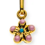 Pendentif fleur or jaune 375 rose/bleu clair émaillé, 6mm