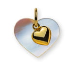 Pendentif coeur nacre avec coeur or jaune 750