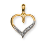 Open heart diamond pendant 750 yellow gold, partially rhodium-plated