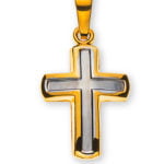 750er Gelbgold Kreuz mittig rhodiniert H: 15 mm B: 11 mm