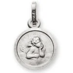 Medaglia angelo oro bianco 585 10mm