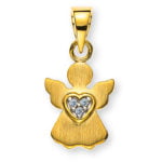 Anhänger Engel Gelbgold 375 geschliffen mit Herz und 3 Zirkonia weiß