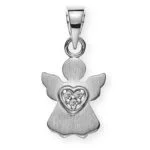 Angel pendant in white gold 375 sanded with a heart and 3 white zirconia