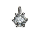 Pendentif solitaire serti 6 anses or blanc 750 H SI 0.25ct.