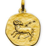 Round Pendant sign of the zodiac Aries yellow gold 750