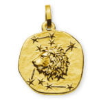 Round Pendant zodiac sign Leo 750 yellow gold