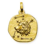 Pendentif rond signe du zodiaque Lion or jaune 750