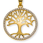 Ciondolo albero della vita, oro giallo 750 con 56 zirconi, parzialmente rodiato, 20mm