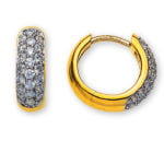 Orecchini con 750 creoli in oro giallo con 22 diamanti ciascuno H SI totale 0,48ct.