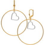 Ohrringe Fantasie bicolor (Gelb- Weißgold) 375 Ring, Größe 4,5 cm und Herz, Größe 1,5 cm