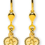 Orecchini cuore con angelo in oro giallo 750 con pressione