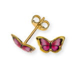 Boucles d'oreilles or jaune 750 papillon résine rose