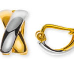 Ohrclip-Halbcreolen X-Form 750er Gelbgold, teilrhodiniert, poliert,