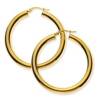 750 yellow gold creoles, round wire D: 38mm W: 4mm
